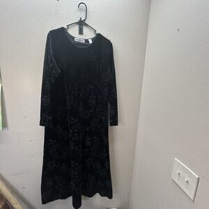 Amanda Smith Black‎ Velvet Burnout Whimsigoth Witchy Long Sleeve Dress 90s Y2K M